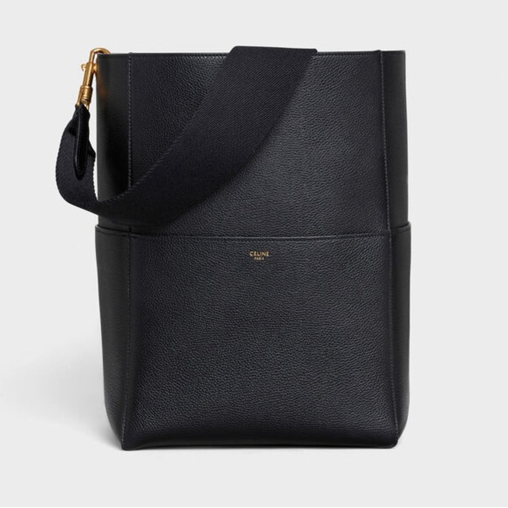 Celine Sangle Seau Calfskin Bag in Black with Gold Hardware